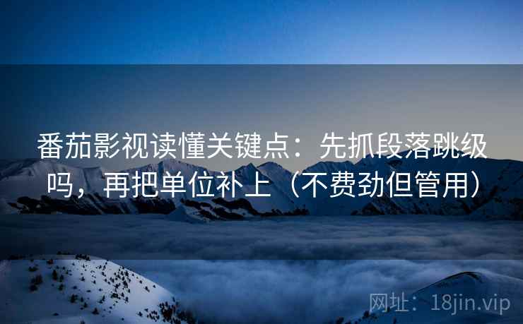 番茄影视读懂关键点：先抓段落跳级吗，再把单位补上（不费劲但管用）